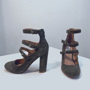 Steve Madden- VERUCA -  triple strap olive suede 3 1/2 inch heels - sz 6.5